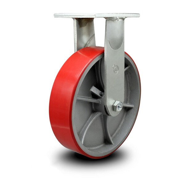 12 Inch Extra Heavy Duty Red Poly on Cast Iron Wheel Rigid Top Plate Caster